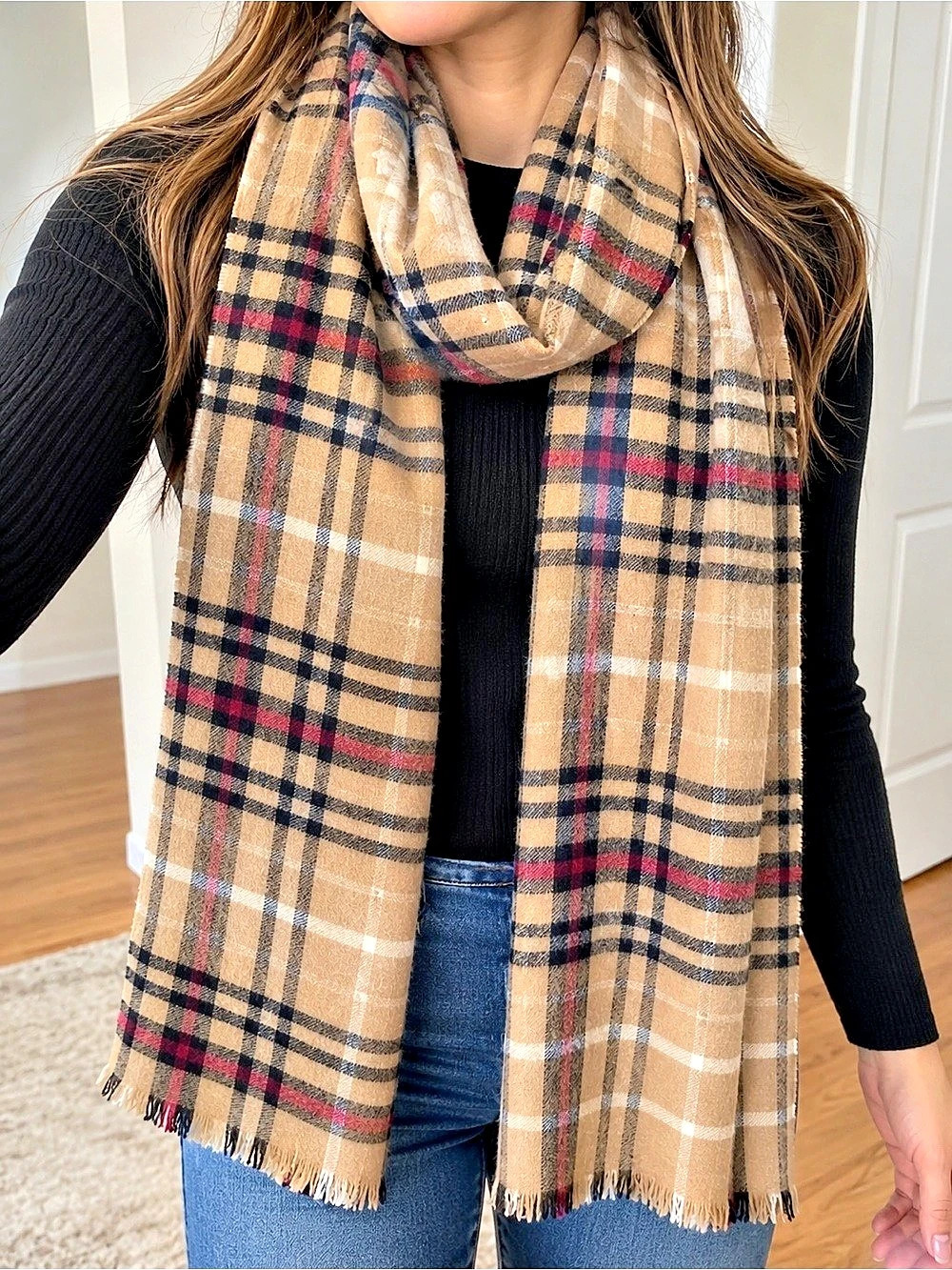 Banana Republic Plaid Fringe Scarf in Brown & Black NWOT